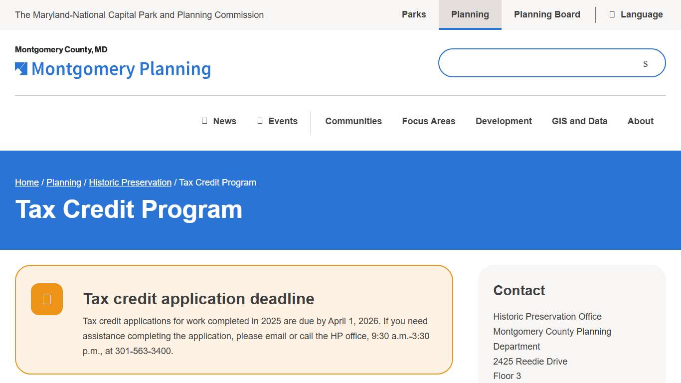 Tax Credit Program - Montgomery Planning