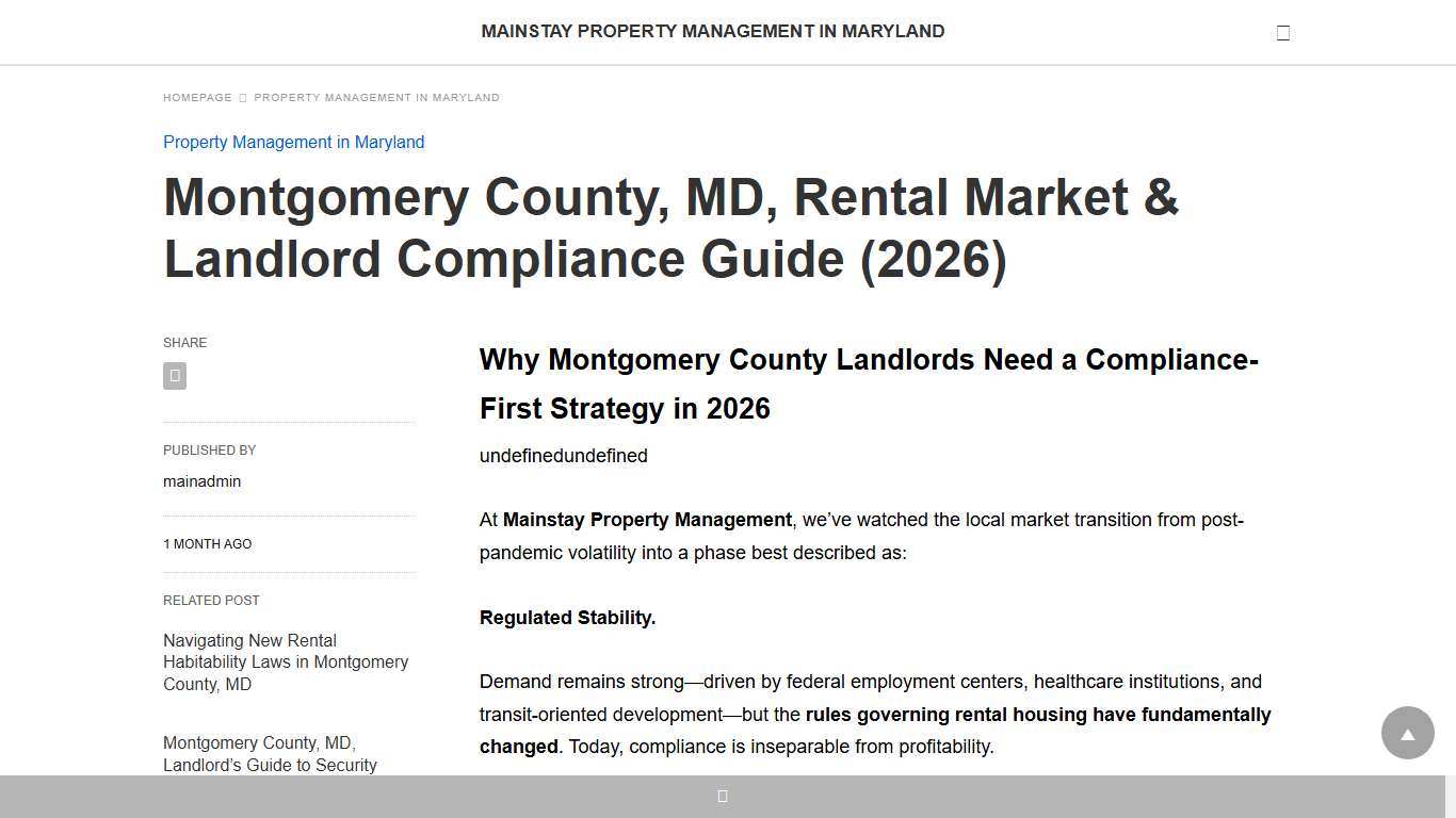 Montgomery County, MD, Rental Market & Landlord Compliance Guide (2026)